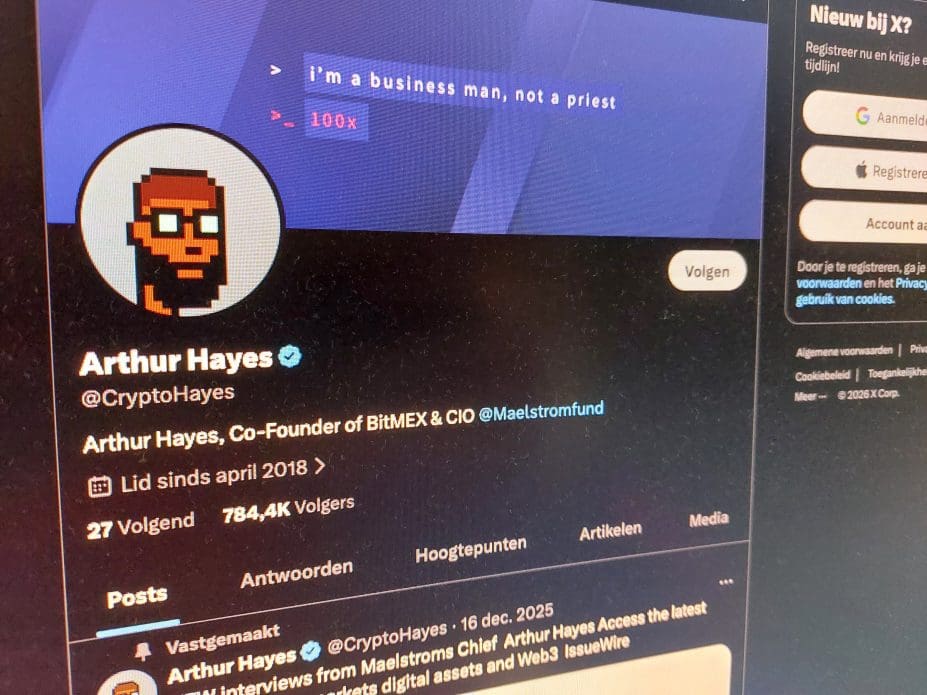 Een afbeelding van het X account van Arthur Hayes