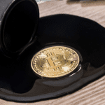Bitcoin munt in olievlek