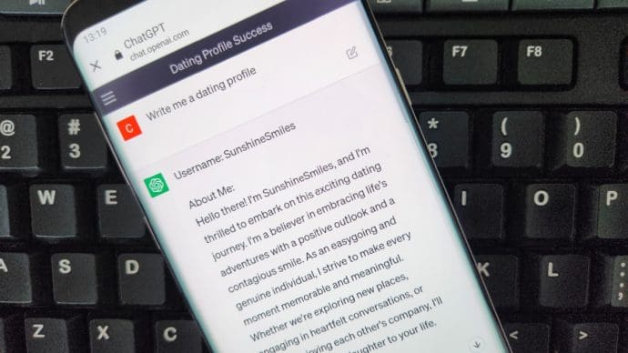 Een afbeelding van een datingprofiel voor oplichting, gegenereerd door AI