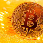 Foto van een gouden Bitcoin munt