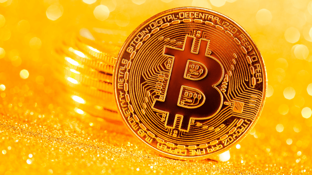 Foto van een gouden Bitcoin munt
