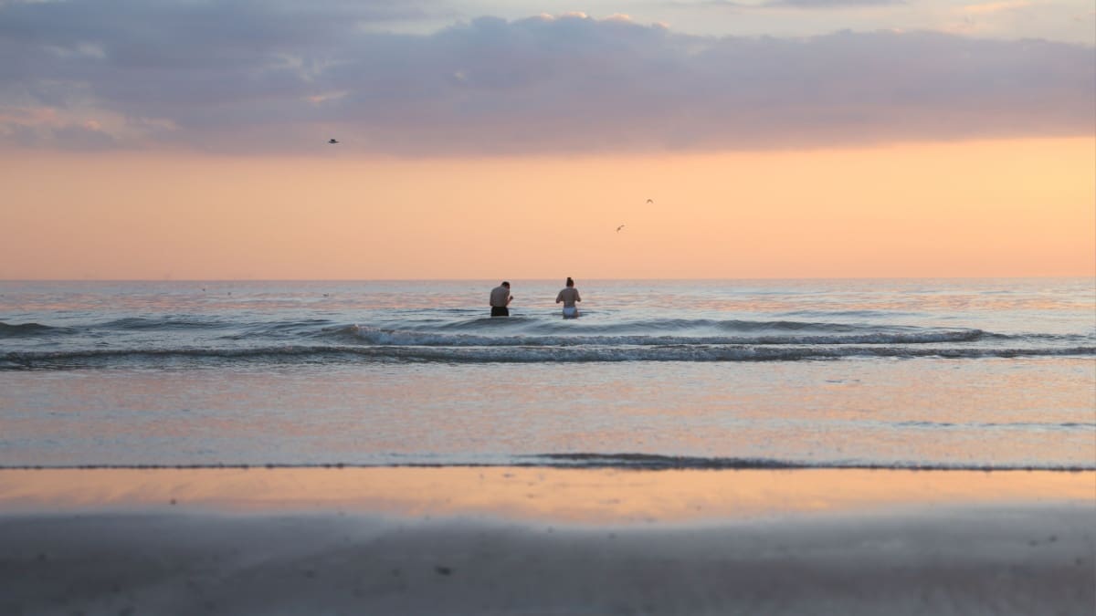 zwemmers in kalme zee