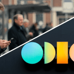 Split image van jongen op telefoon (AI illustratie) en Odido logo