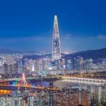 De skyline van Seoul in Zuid Korea