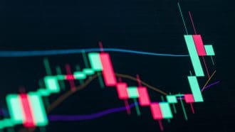 Een afbeelding van een stijgende crypto koers met een candle chart
