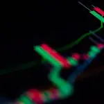 Een afbeelding van een stijgende grafiek van een cryptomunt, candle chart