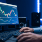 Bitcoin-handelaar-achter-computer
