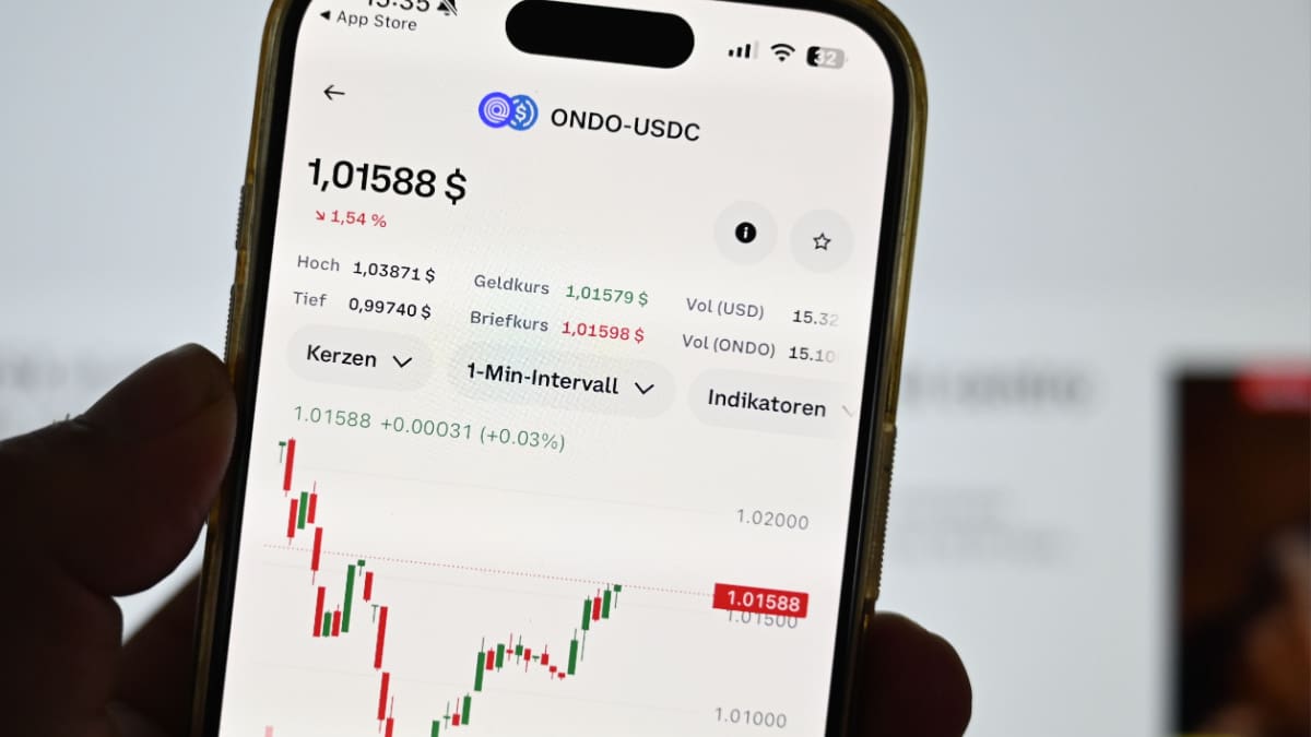 Een afbeelding van Ondo, de cryptocurrency, die hard stijgt met een grafiek erbij