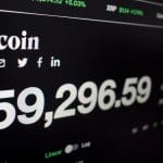 Een afbeelding van de bitcoin koers net onder de 60.000